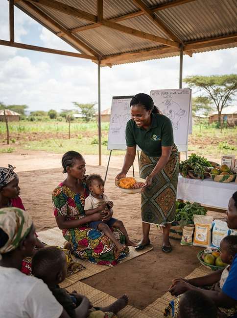An outdoor cooking demonstration during a community nutrition session