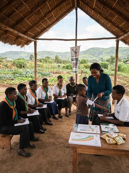 Community health workers taking part in a nutrition screening training