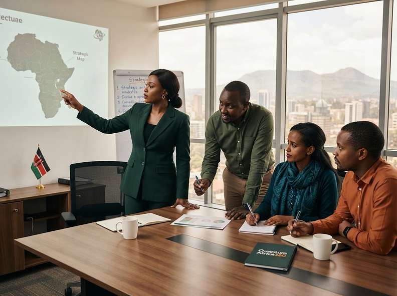 A strategic planning session around a map of Africa